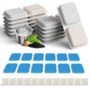 A set of replacement filters and sponges for a cat water fountain, including stacked foam filters and blue silicone filters.