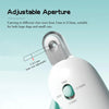 Close-up view of an adjustable pet nail clipper showing various hole sizes for different claw sizes.
