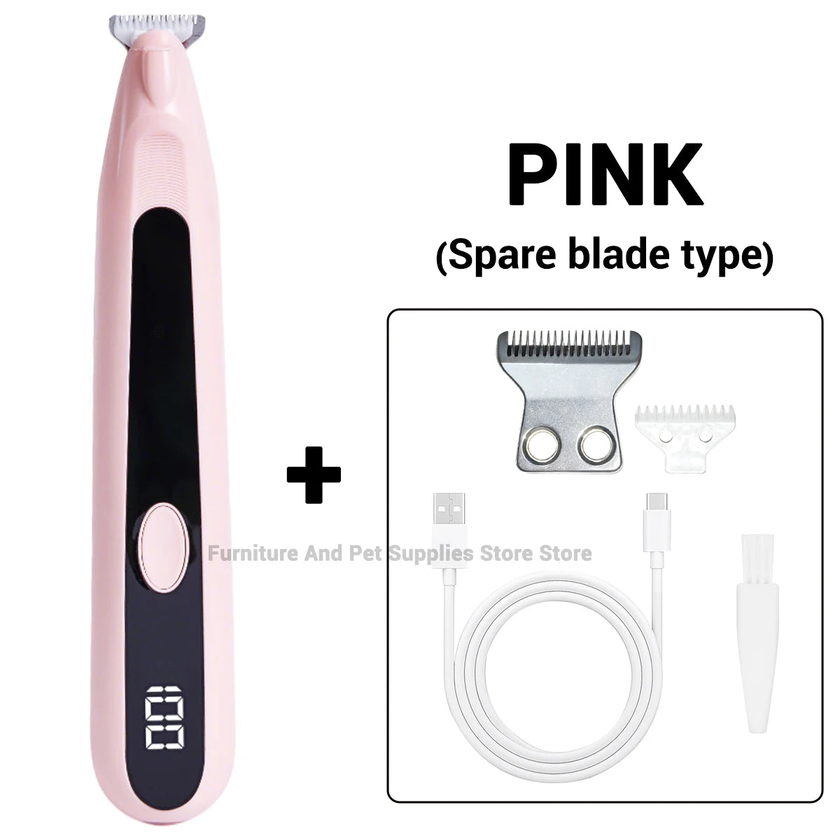 Pinkes Haartrimmer für Haustiere mit Ersatzklinge und Ladekabel