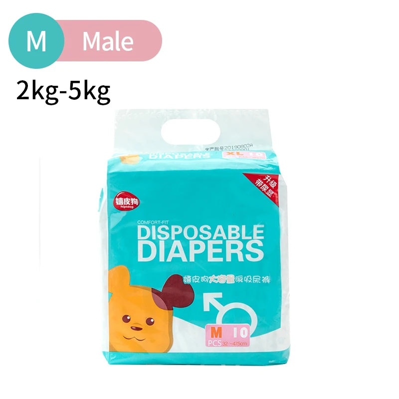 A package of disposable diapers for dogs labeled as Male size 2kg-5kg