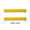 A yellow, cylindrical natural wooden perch stand for parrots and birds.