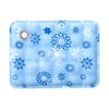 Light blue pet cooling mat for dogs featuring a pattern of white and blue snowflakes