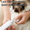 A person is using a white pet nail grinder on a cat's paw.