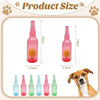 Various sizes of pink and green squeaky tennis ball chew toys for dogs shown next to a dog.