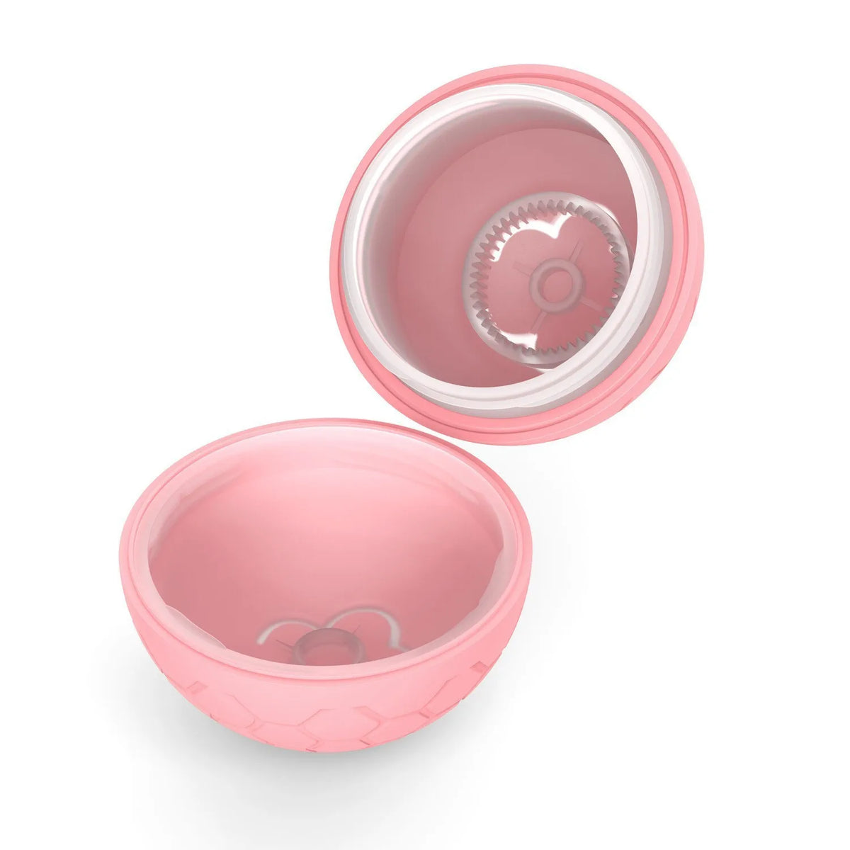 Pinkes interaktives elektronisches Spielball für Hunde in geöffneter und geschlossener Form