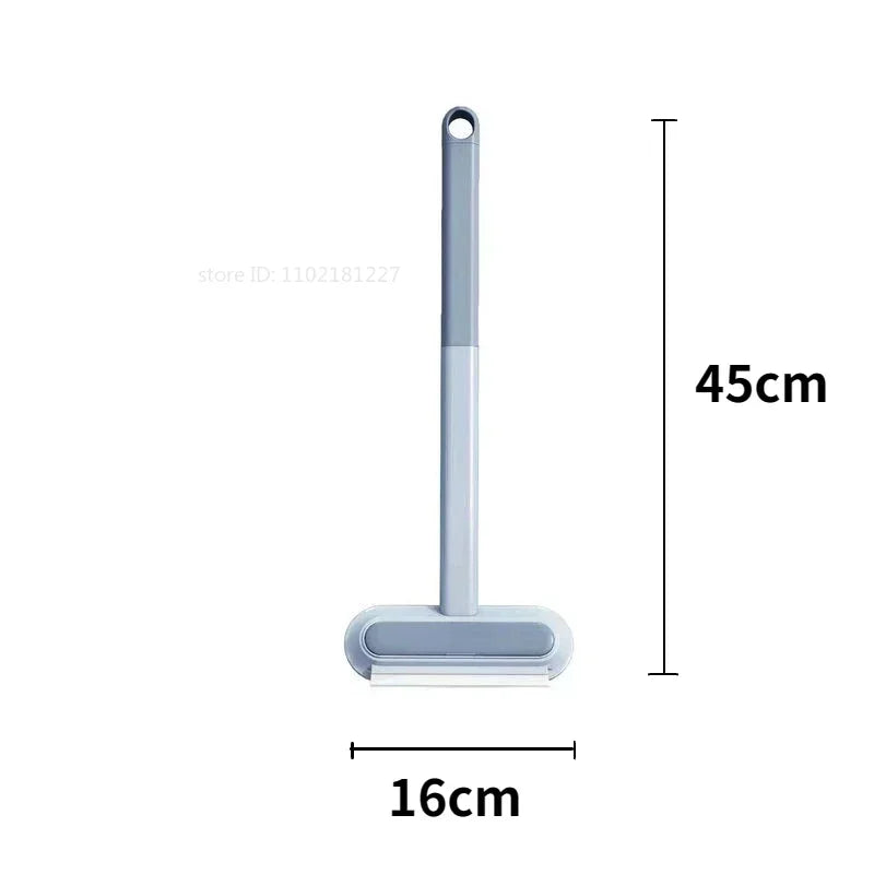 A long, light gray reusable double-sided pet hair removal glove with a flat cleaning surface.