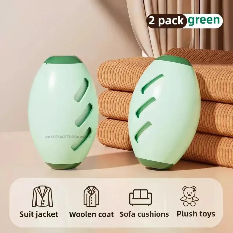 A pair of light green reusable gel lint rollers are shown next to various fabric items and toys.