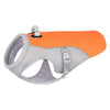 Orange evaporative cooling dog vest with a gray harness and reflective hardware