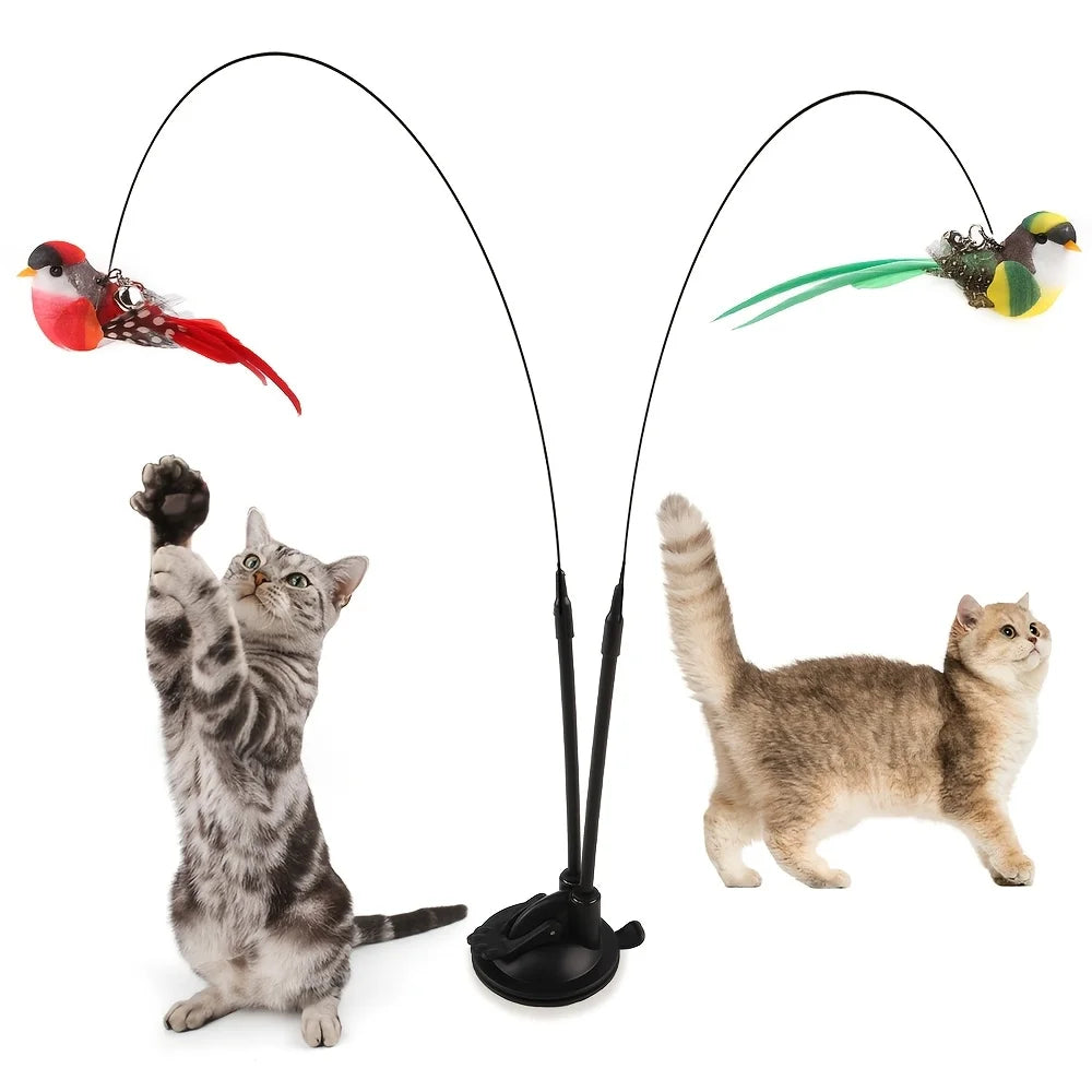 Interaktives Vogel-Katze-Streichelspielzeug, bei dem ein Vogel und eine Katze mit dem Spielzeug interagieren