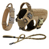 A tan durable dog harness and leash set for training and walking, shown with the harness and a separate leash.