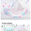 A pink and blue plush pet hammock displayed on a wire rack, shown in Love Green and Love Pink colors.