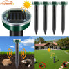 Solar powered ultrasonic pest repeller with multiple nozzles for lawn and garden protection
