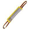 A durable jute dog tug of war training toy with yellow and striped fabric handles.