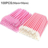 A set of 100 pink disposable eyelash and eyebrow brushes, packaged as 50 pieces plus 50 pieces.