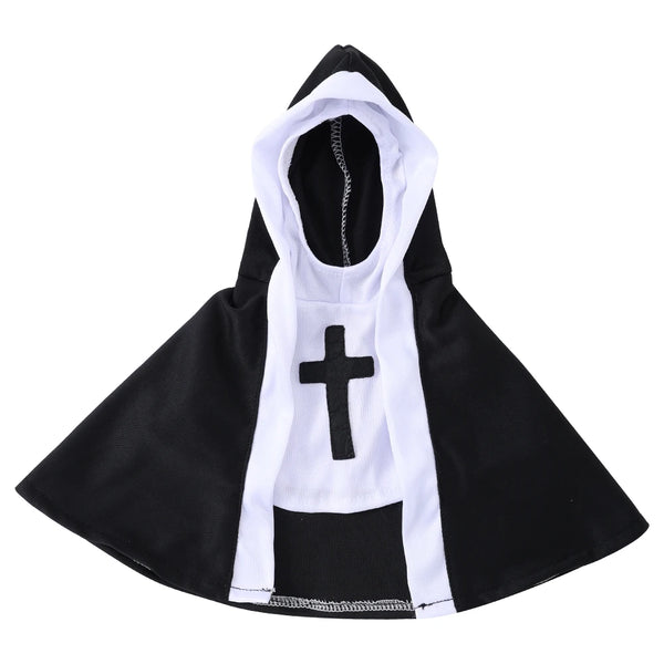 Black and white nun hood cosplay for pets featuring a cross design