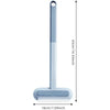 A light blue pet hair remover brush with a long handle and a flat cleaning base.
