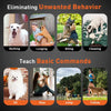 A guide showing various dog behaviors like barking, lunging, biting, chewing, sit, stay, jump, and follow.