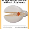A white portable pet poop picker scooper is shown open, demonstrating its bite force for clean cleanup.