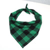 A large plaid cotton dog bandana in green and black checkered pattern