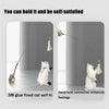 A hand-held cat teaser wand with a feather and bell is shown being used to interact with a cat.