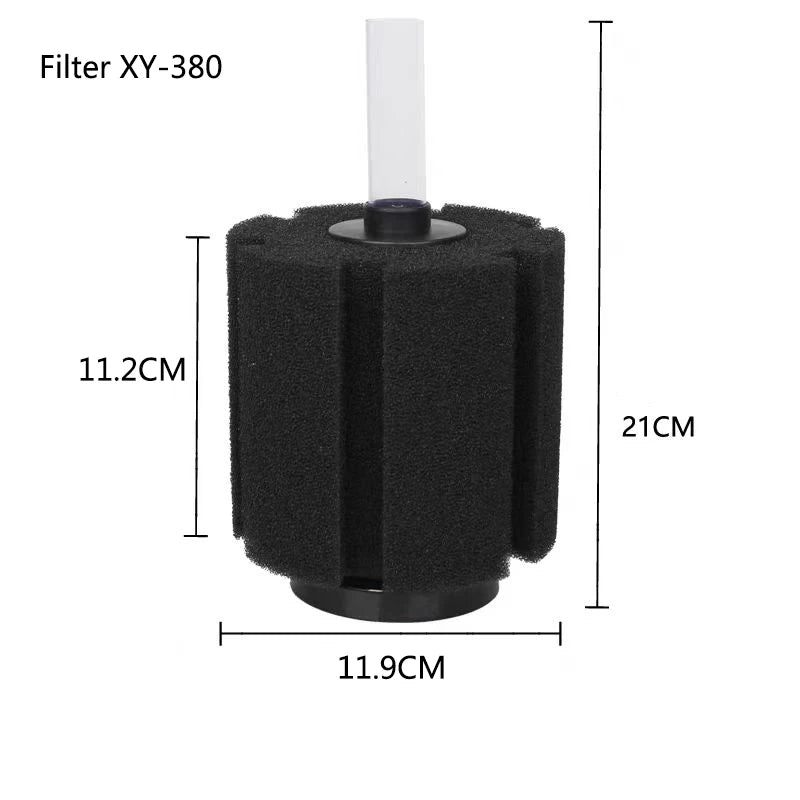 A black biochemical sponge filter with a clear plastic top, shown from the side.
