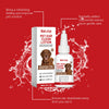 A bottle of EelJoy Pet Ear Clean Lotion for dogs and cats is shown against a red background with water splashes.