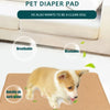 A small dog is using a breathable and washable pet diaper pad on a training mat.