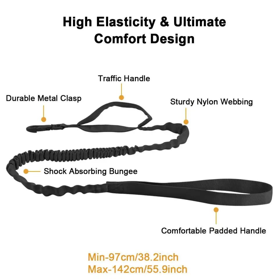 Diagram showing the components of a high elasticity and ultimate comfort design including a traffic handle, durable metal cla