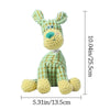A light green bottle-shaped squeaky plush dog toy with large ears and a textured body.