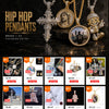 A collection of brass and CZ hip hop pendants featuring custom photos and gold finishes.