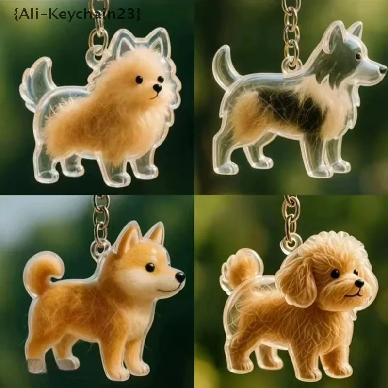 Ein Set von Welpenhaar-Gedächtnisketten mit realistischen goldenen und weißen Hundsilhouetten.