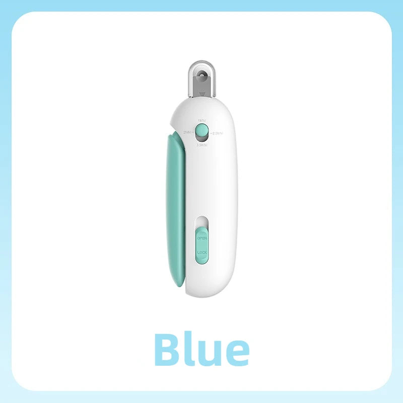 A white professional pet nail clipper with a teal grip and blade visible against a light background.