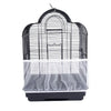A black mesh bird cage cover with a dome top and a clear plastic base.