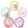 Three spherical interactive cat toys featuring a rolling mouse design in yellow, pink, and purple.