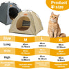 Un ensemble de lits de tente d'ombrage pour animaux beige en tailles M, L et XL avec leurs dimensions correspondantes.