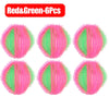 Six pairs of red and green reusable lint catchers for laundry