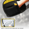 Black electrostatic gloves designed to remove pet hair, shown on a hand.