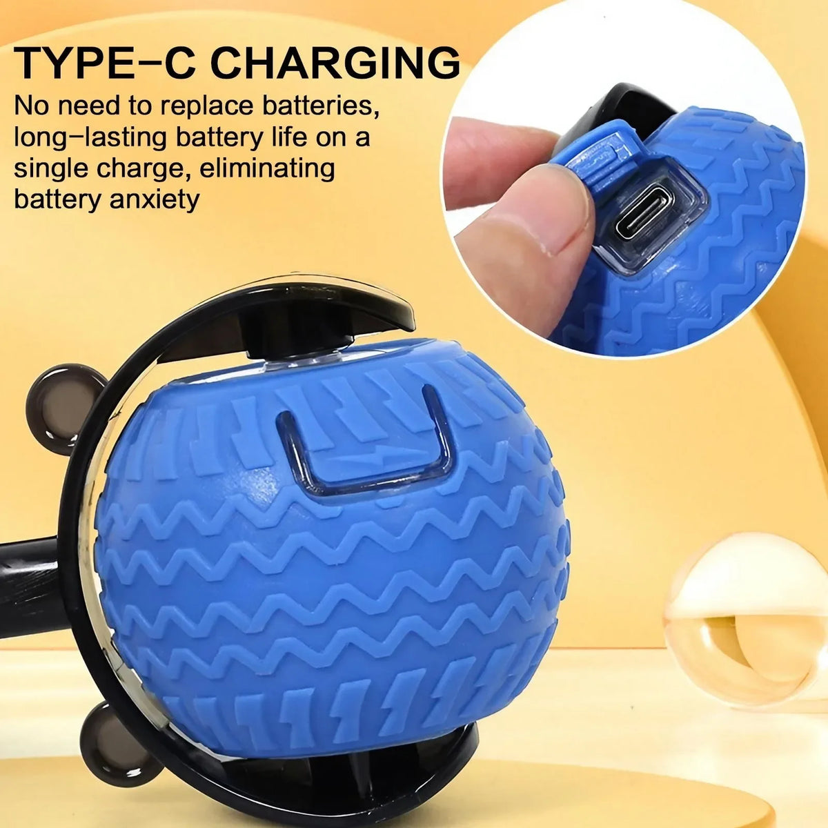 Blauer Silikon-Katzenballspielzeug für Type-C-Laden, um Batterieangst zu beseitigen.