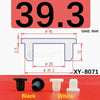 Black and white silicone rubber hole plugs shown next to a dimensioned product diagram.