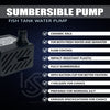 A black submersible pump for fish tank water, featuring a ceramic axle, flow control, and suction cup.