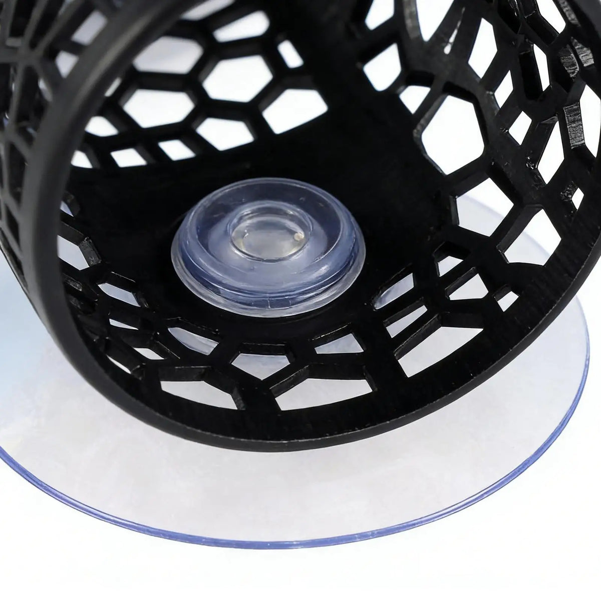 Black aquarium hideout tube with a suction cup for betta and small fish