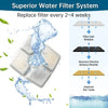 Diagram showing a superior water filter system removing residue, chlorine, and heavy metals to improve taste.