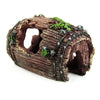 Resin broken barrel fish tank decoration with moss and dark bark texture