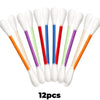 A set of twelve white and colored cat teaser wands with attached catnip toys.