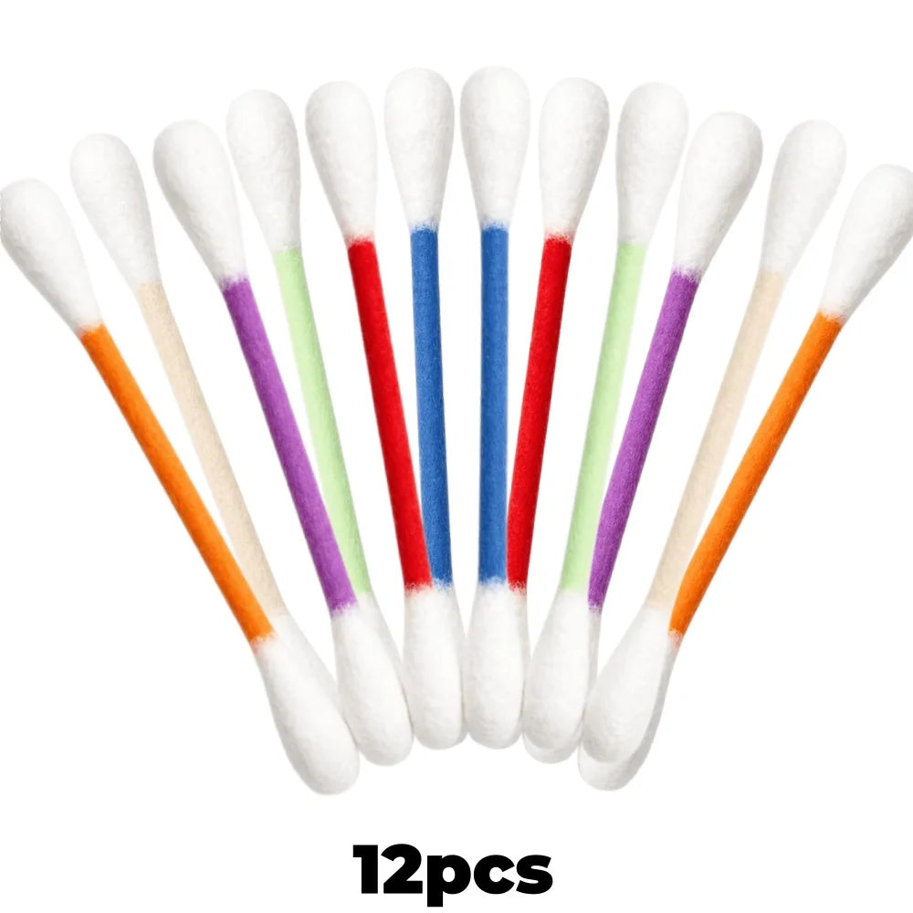 A set of twelve white and colored cat teaser wands with attached catnip toys.