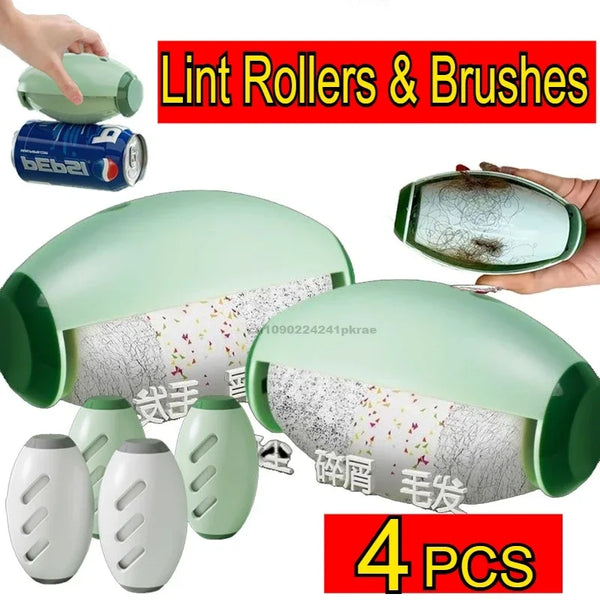 Cuatro rodillos y pinceles de gel verdes reutilizables para quitar pelo y polvo de mascotas