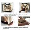 Instructions showing how to cross straps on a pet tent and thread a pole into the bottom band