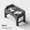 Black collapsible elevated dog feeder with two stainless steel bowls.