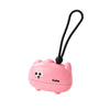 A pink reusable pet hair roller with a cartoon design and black loop.