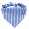 Blue and white striped cotton dog bandana with an adjustable knot